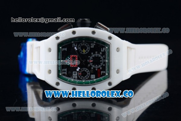 Richard Mille RM 011 Felipe Massa Chronograph Swiss Valjoux 7750 Automatic Ceramic PVD Case with Green and Black Dial Arabic Numeral Markers and White Rubber Strap - Click Image to Close